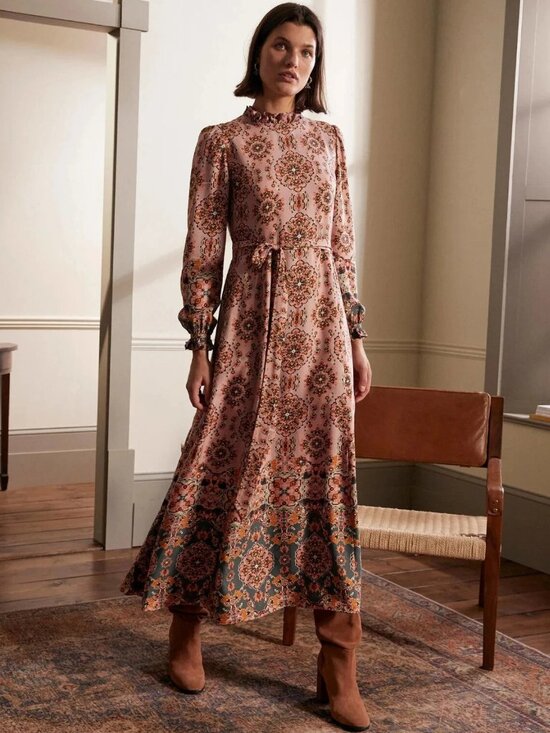 Boden Dresses & Skirts - Boden Mariam Silk Blend Maxi Dress US Size 6 Old Rose Intricate Tapestry Pink